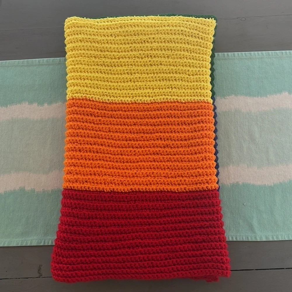 ML Rossetti Rainbow Knit Afghan Throw Blanket Striped Retro 50x43